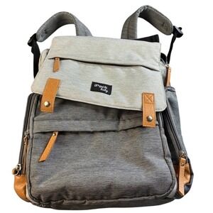 iPack Baby Diaper Bag Backpack Gray Heathered Insulated Pocket Wipes Dispenser